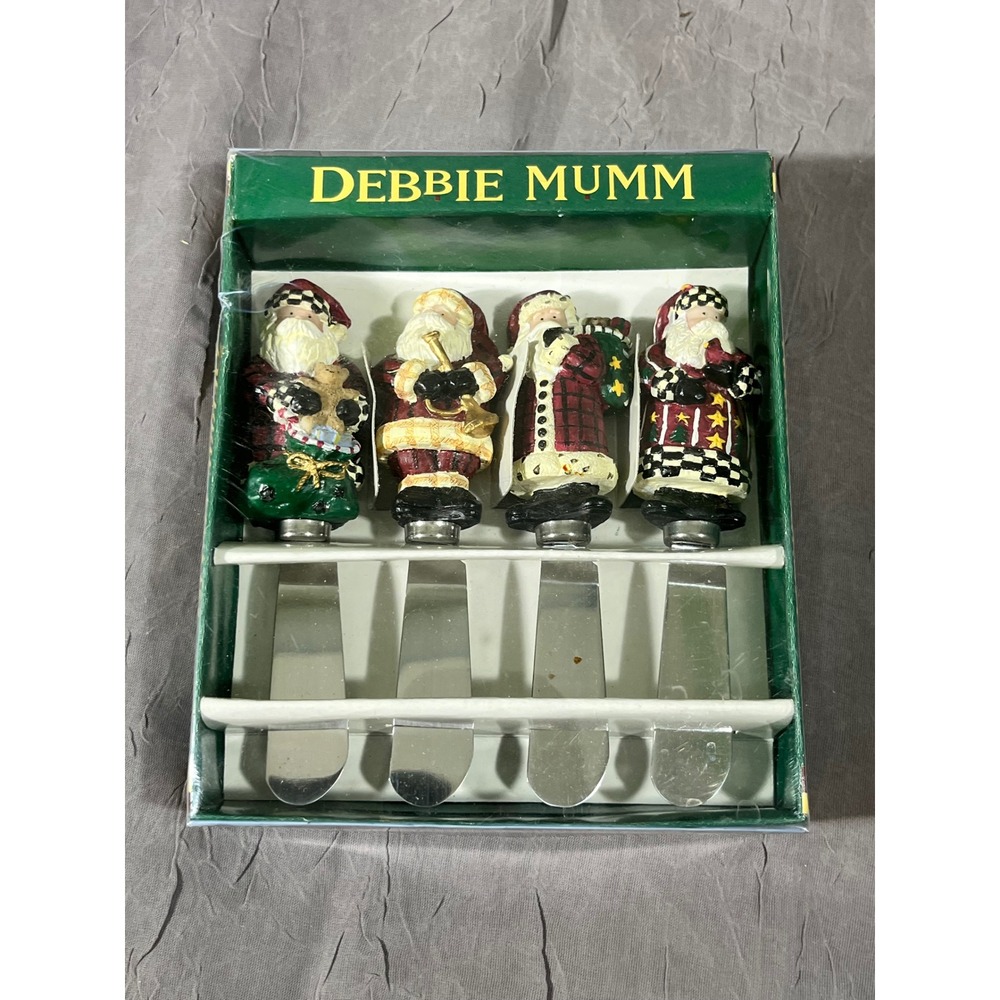 VTG Debbie Mumm 99' Magic‎ of Santa Spreaders Set of 4 Christmas Cheese Knives